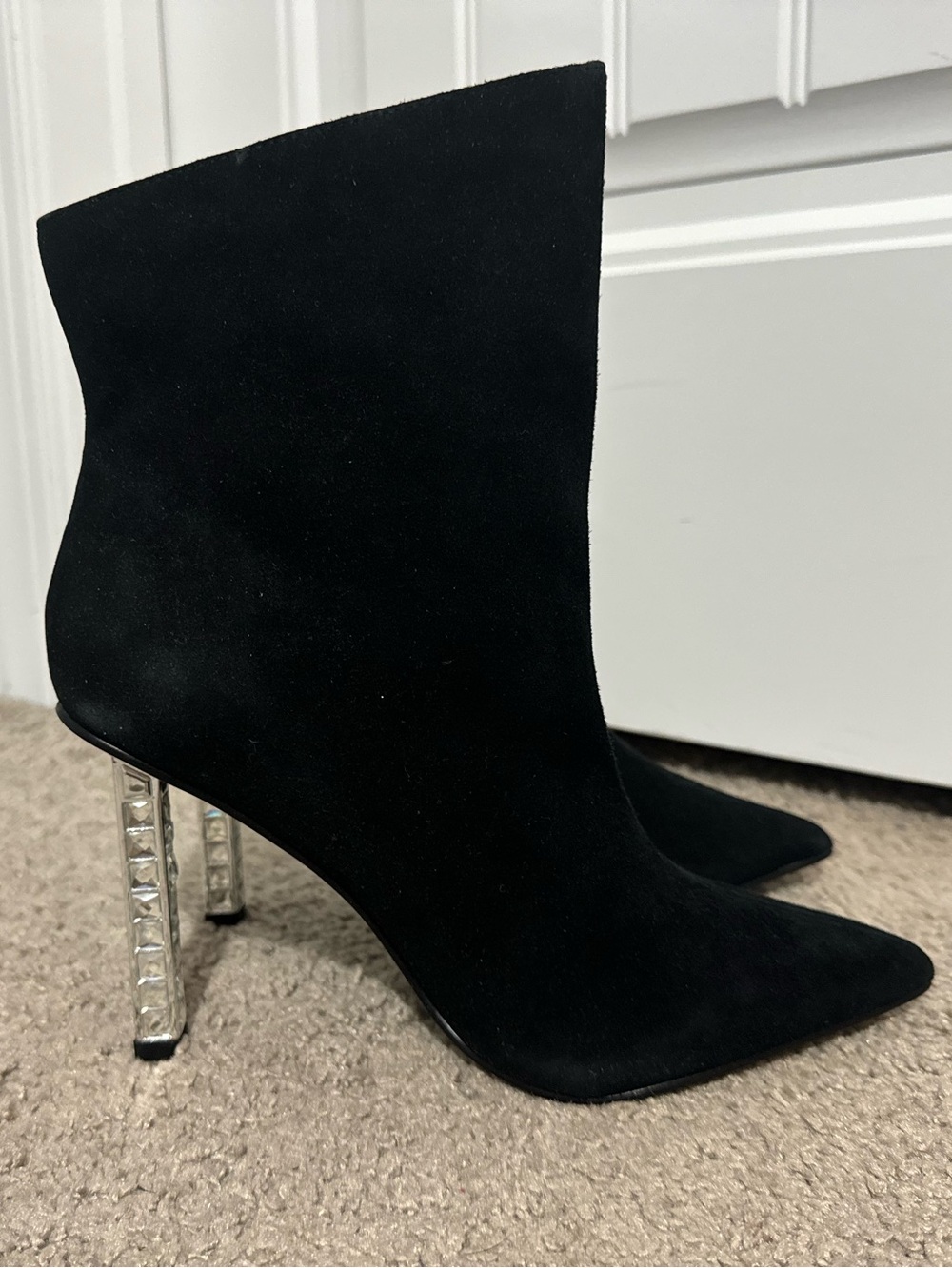 Beautiful Aqua size 8 black Perin suede bling heel pull on boots leather new